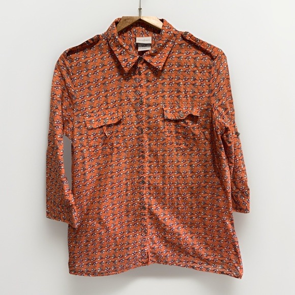 Jaclyn Smith Tops - Funky Women's Orange 3/4 Sleeve Elephant Print Lightweight Blouse Large Casual